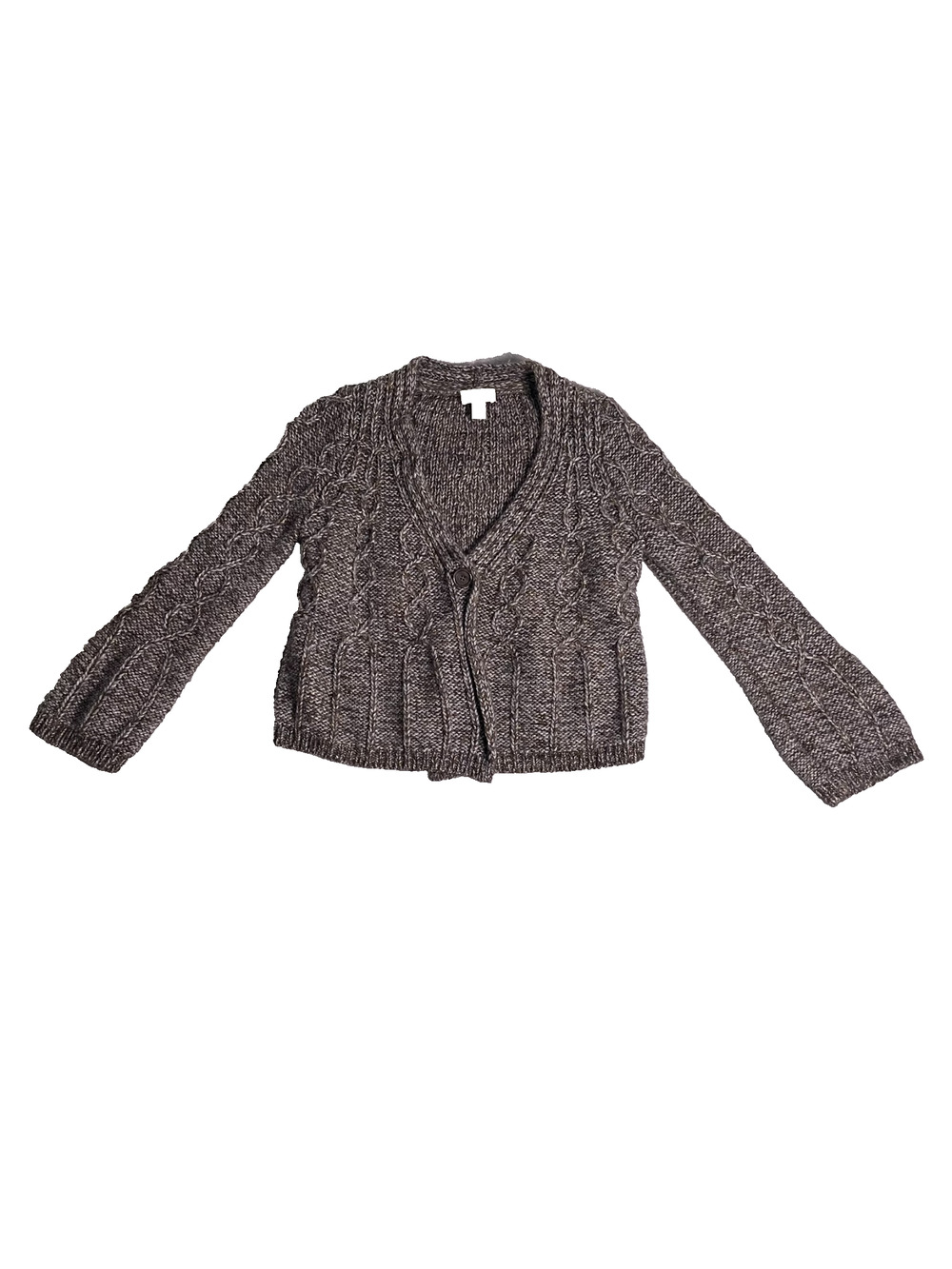 LOFT Aplaca Blend Bell Sleeve Cardigan Womens L Gray Knit Cropped Cozy Cottage